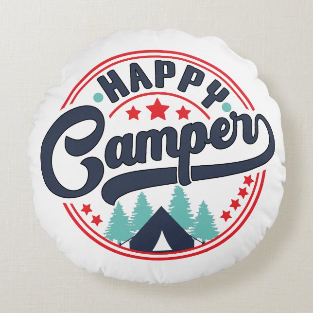 Happy Camper Round Pillow (Front)