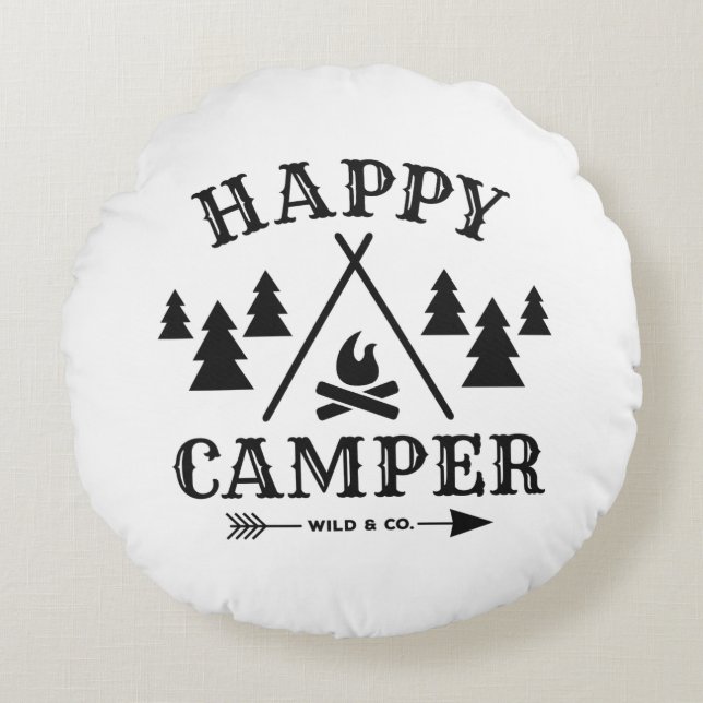 Happy Camper Round Pillow (Front)