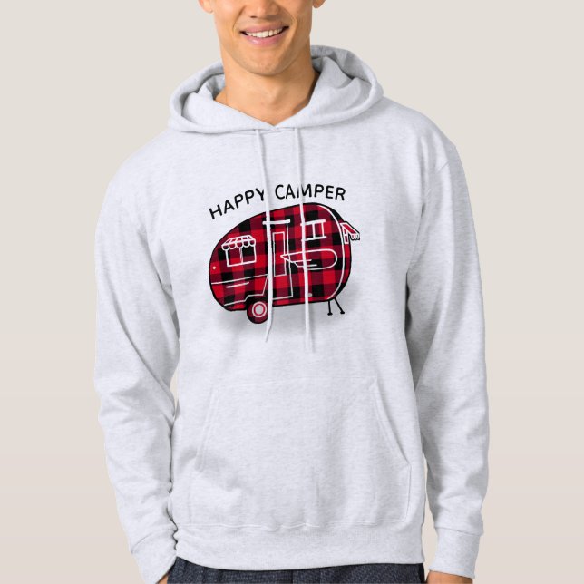 Happy Camper Rustic Red Black Buffalo Plaid Hoodie (Front)