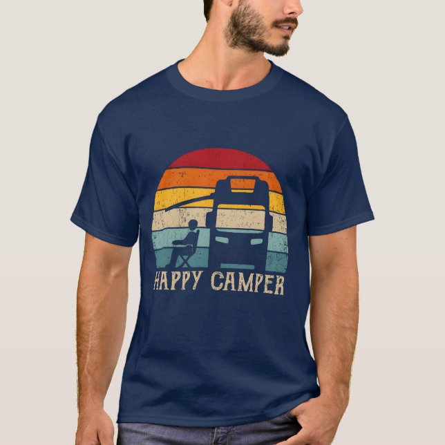 Happy Camper RV Camping idea Men Women Retro Sun T-Shirt (Front)