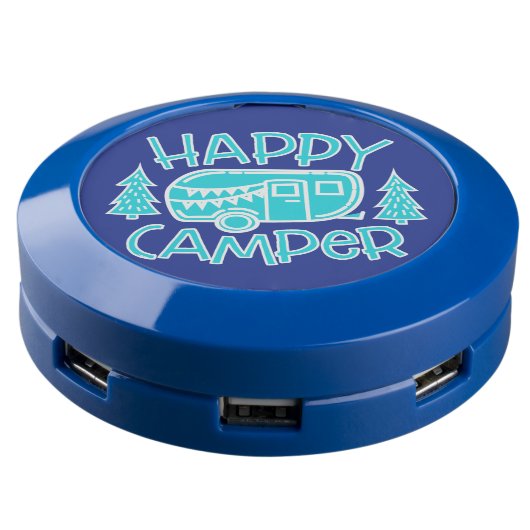 Happy Camper RV Life Motorhome Summer Travel USB Charging Station (Angled)