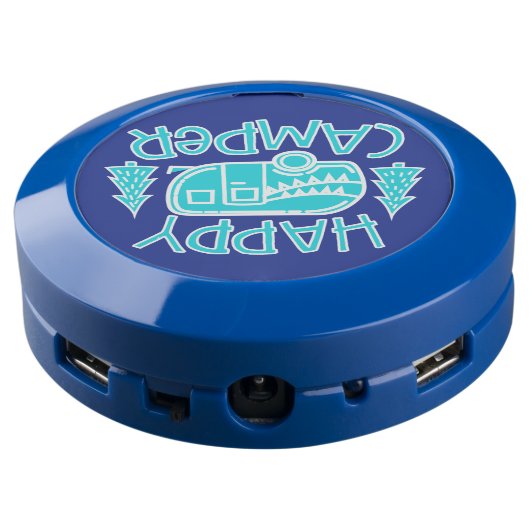 Happy Camper RV Life Motorhome Summer Travel USB Charging Station (Angled Back)