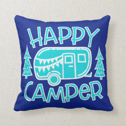 Happy Camper RV Life Travel Trailer Motorhome Throw Pillow