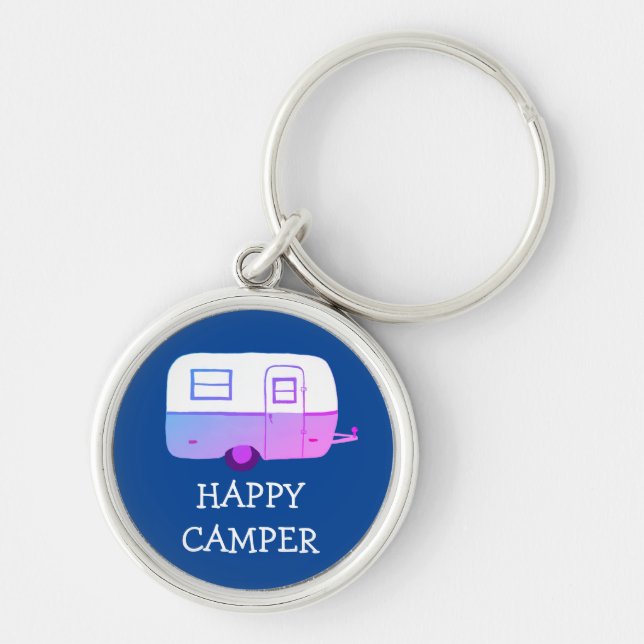 HAPPY CAMPER RV Motorhome Camping Trailer CUSTOM Keychain (Front)