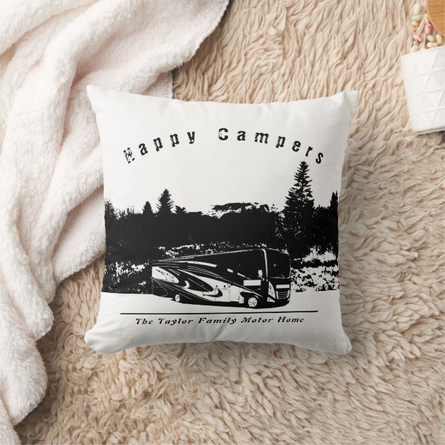 Happy Camper RV Trip Throw Pillow (Blanket)