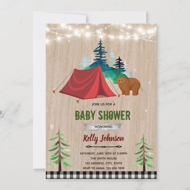 Happy camper shower birthday invitation (Front)