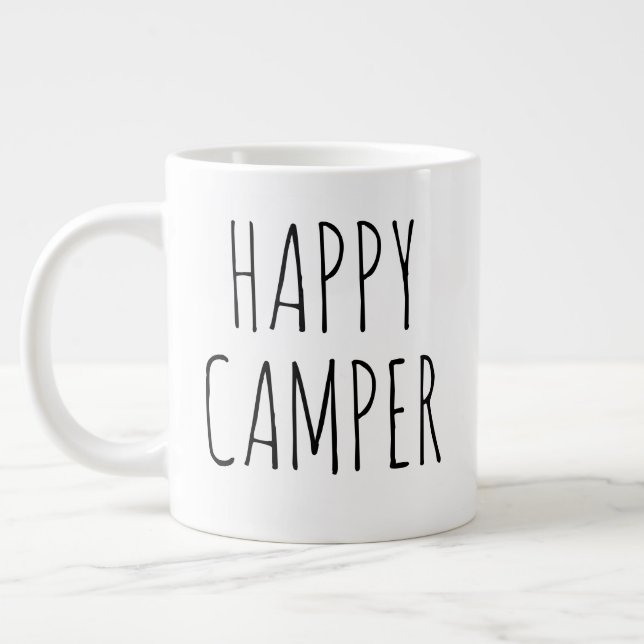 "Happy Camper" Simple Modern Farmhouse Giant Coffee Mug (Left)