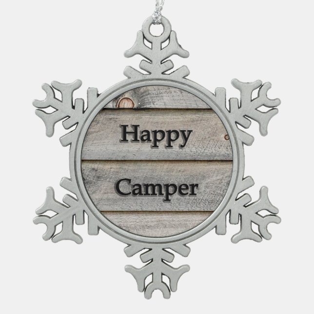 Happy Camper Snowflake Pewter Christmas Ornament (Front)
