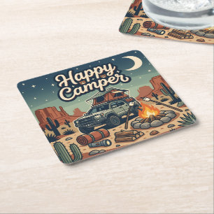 Happy Camper Square Paper Coaster