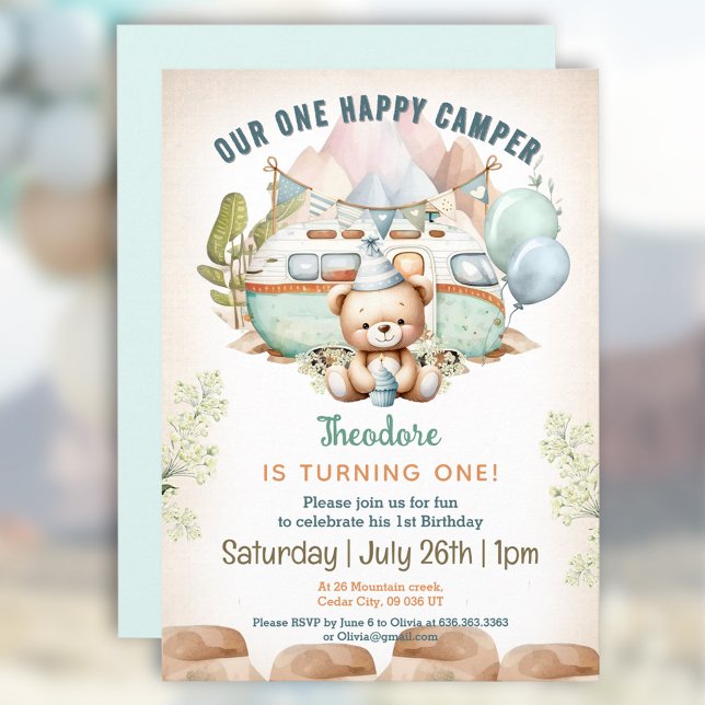 Happy Camper Summer 1st Birthday Boy Invitation (Happy Camper Summer 1st Birthday Boy Invitation)