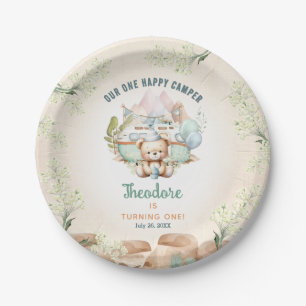 Happy Camper Summer 1st Birthday Boy Paper Plates
