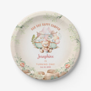 Happy Camper Summer 1st Birthday Girl Paper Plates