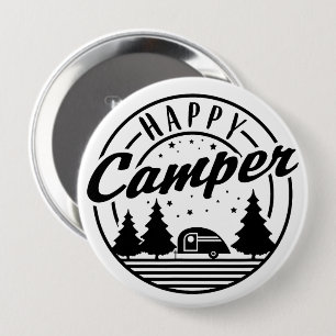 Happy Camper T Shirt Trees Stars and Camp Trailer Button