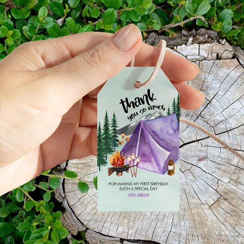 Happy Camper Thank You Purple Tent Gift Tags