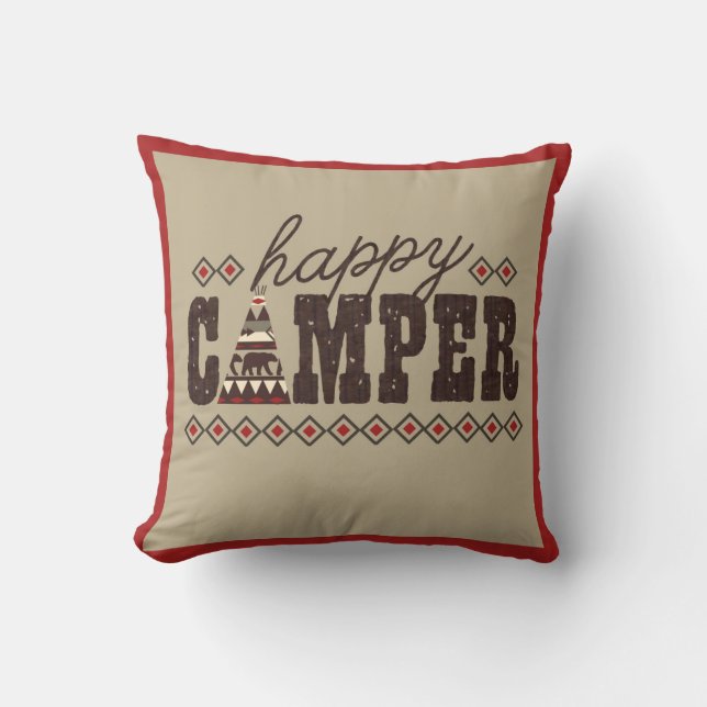 "Happy Camper" Throw Pillow (Front)