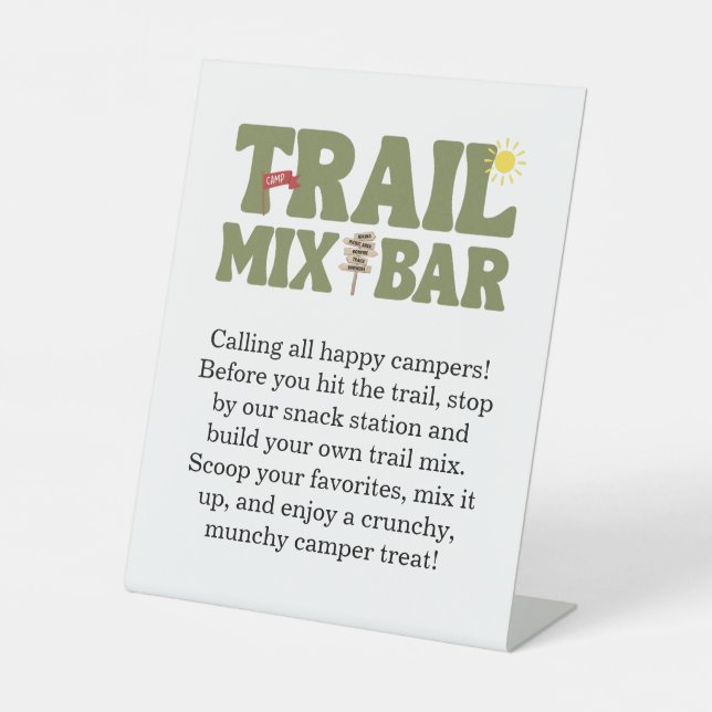 Happy Camper Trail Mix Bar Kids Birthday Pedestal Sign (Front)