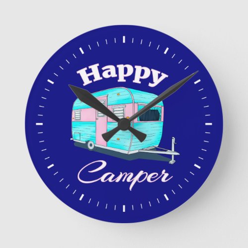 Happy Camper Trailer Camping Round Clock