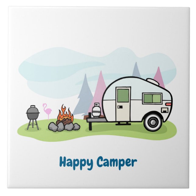Happy Camper Trailer Ceramic Tile (Front)