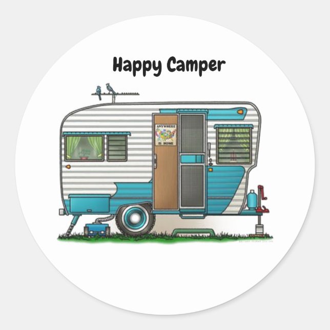 Happy Camper Trailer Classic Round Sticker (Front)