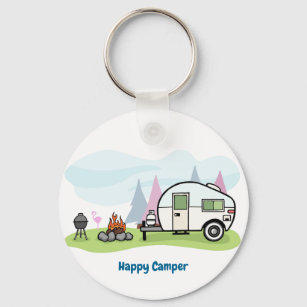 Happy camper caravan trailer park at twilight keychain