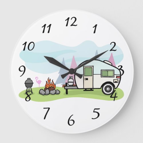 Happy Camper Trailer Large Clock