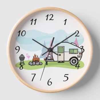 Happy Camper Trailer Large Clock by paul68 at Zazzle