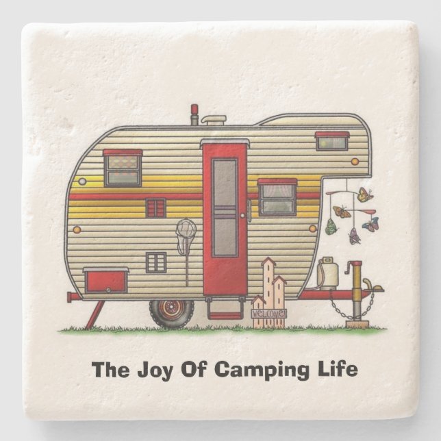Happy Camper trailer Stone Coaster (Front)
