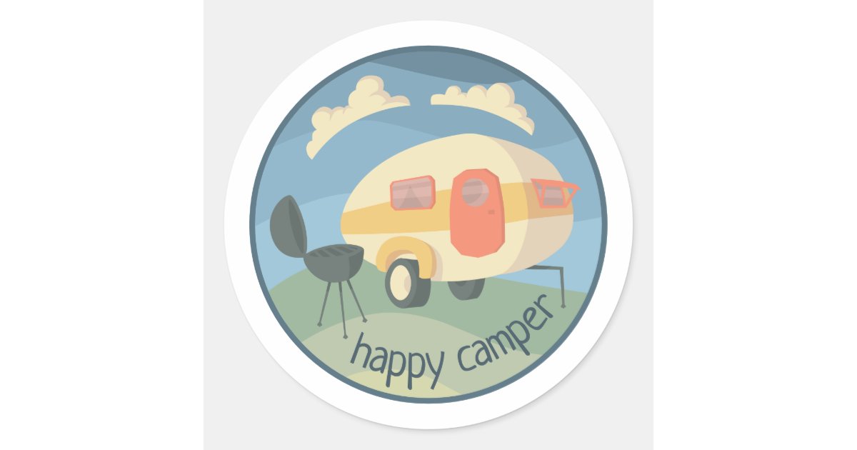 Happy Camper Travel Trailer Custom Round Sticker | Zazzle