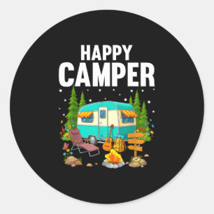 Happy camper trees stars and camp trailer classic round sticker
