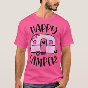Happy Camper Trendy Pink Tie-Dye Camping Adventure T-Shirt