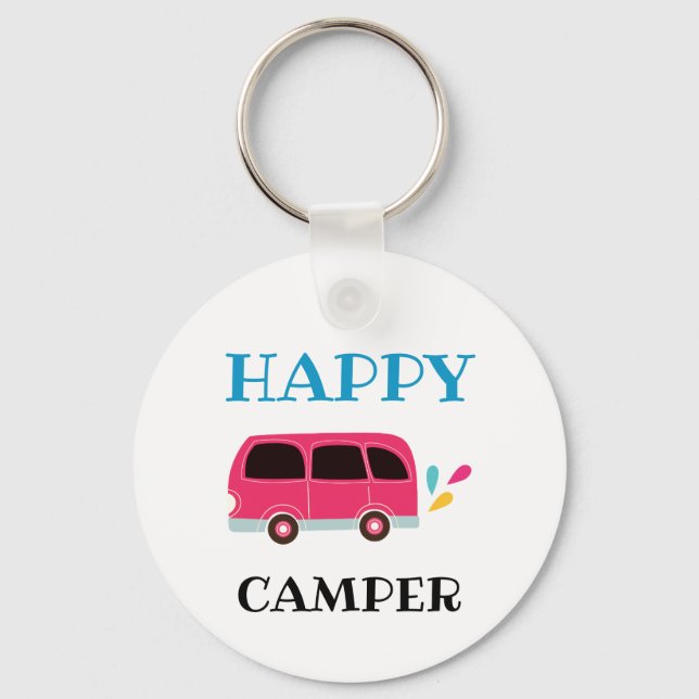 Happy Camper Van Cute Cartoon Custom  Keychain (Front)