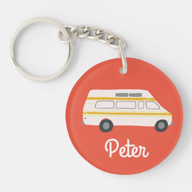 HAPPY CAMPER Van RV Motorhome Campervan CUSTOM  Keychain (Front)