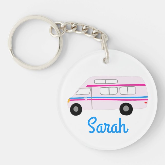 HAPPY CAMPER Van RV Motorhome Campervan CUSTOM  Keychain (Front)
