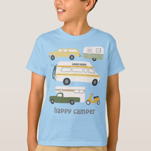 HAPPY CAMPER Vintage camping trailer RV CUSTOM T_Shirt