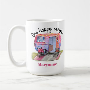 Happy Camper Vintage Pink Camper Coffee Mug