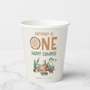 Happy Camper Watercolor Woodland 1st Birthday Paper Cups