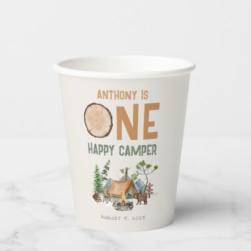 Happy Camper Watercolor Woodland 1st Birthday Paper Cups