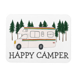 HAPPY CAMPER Whimsical Retro RVing Motorhome Trees Magnet