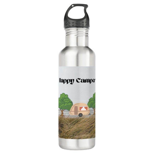 Happy Camper with an RV parked Stainless Steel Water Bottle (Front)