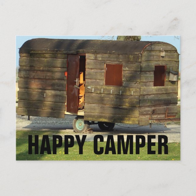 Happy Camper Wooden Camper Trailer Postcards (Front)