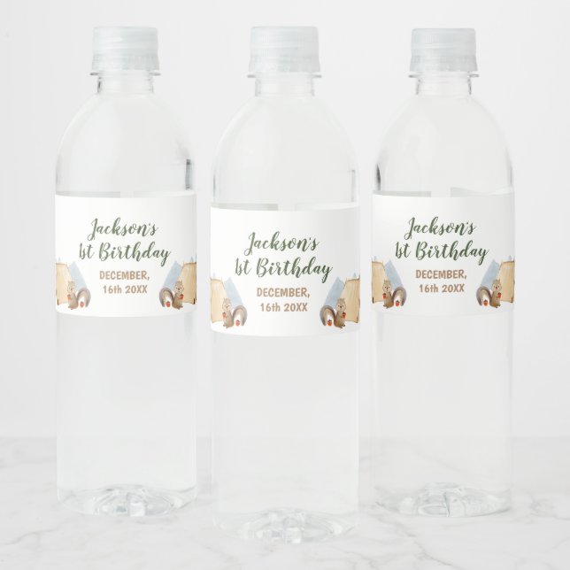 Happy Camper Woodland Birthday Water Bottle Label (Bottles)
