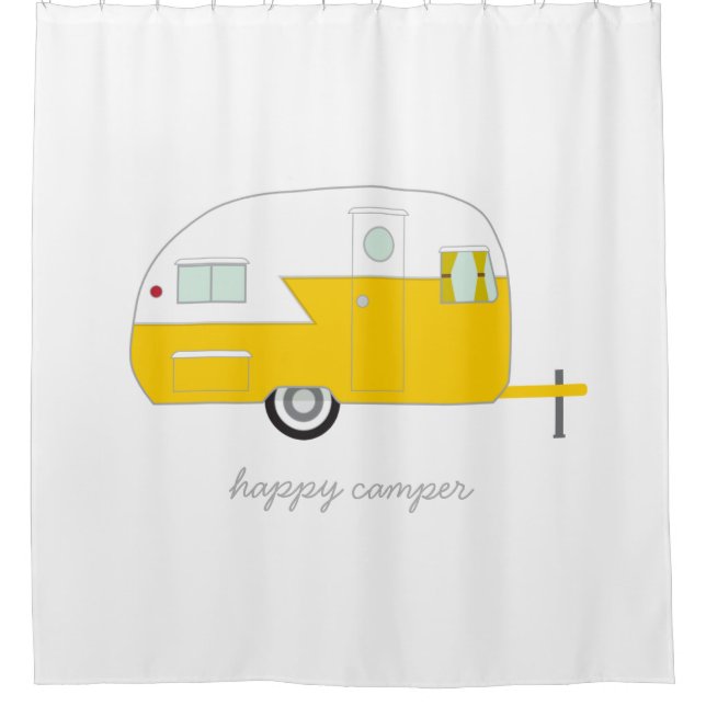 Happy Camper Yellow Shower Curtain (Front)