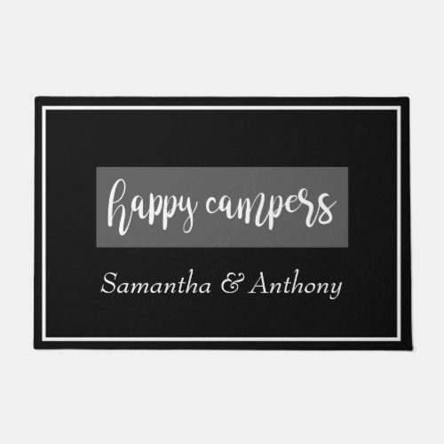 Happy Campers Any Name RV Framed Black Grey Doormat