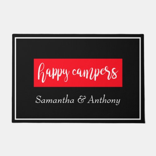 Happy Campers Any Name RV Framed Black Red Doormat