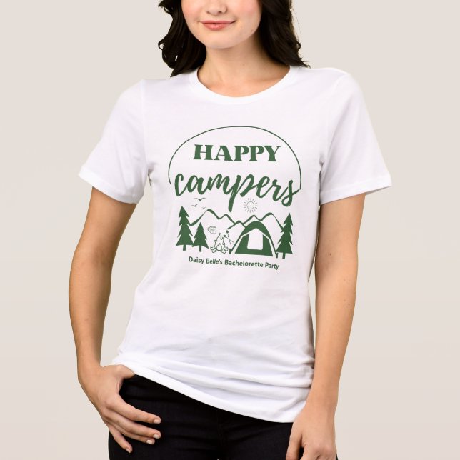 Happy Campers Bachelorette Green T-Shirt Tri-Blend Shirt (Front)