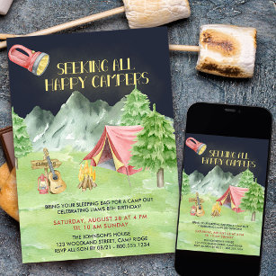 Happy Campers Camp Out Adventure Boys Birthday Invitation