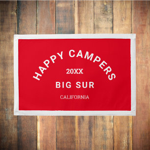 Happy Campers Camp Weekend Crest Retro Red Pennant