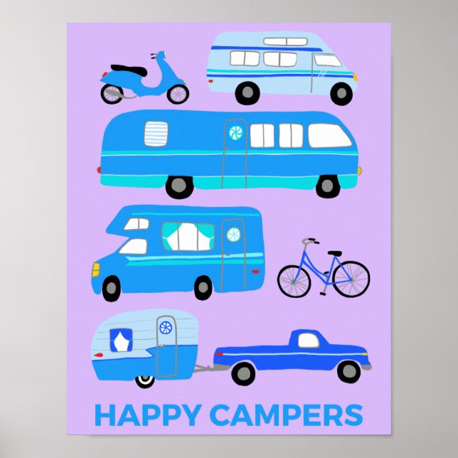 HAPPY CAMPERS! Campervan Vanlife RV Trailer Pink Poster (Front)