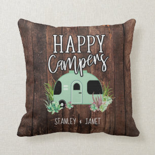 Happy Campers, Camping, RV, Motorhome, Trailer Throw Pillow