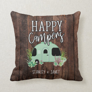 Happy Campers, Camping, RV, Motorhome, Trailer Throw Pillow